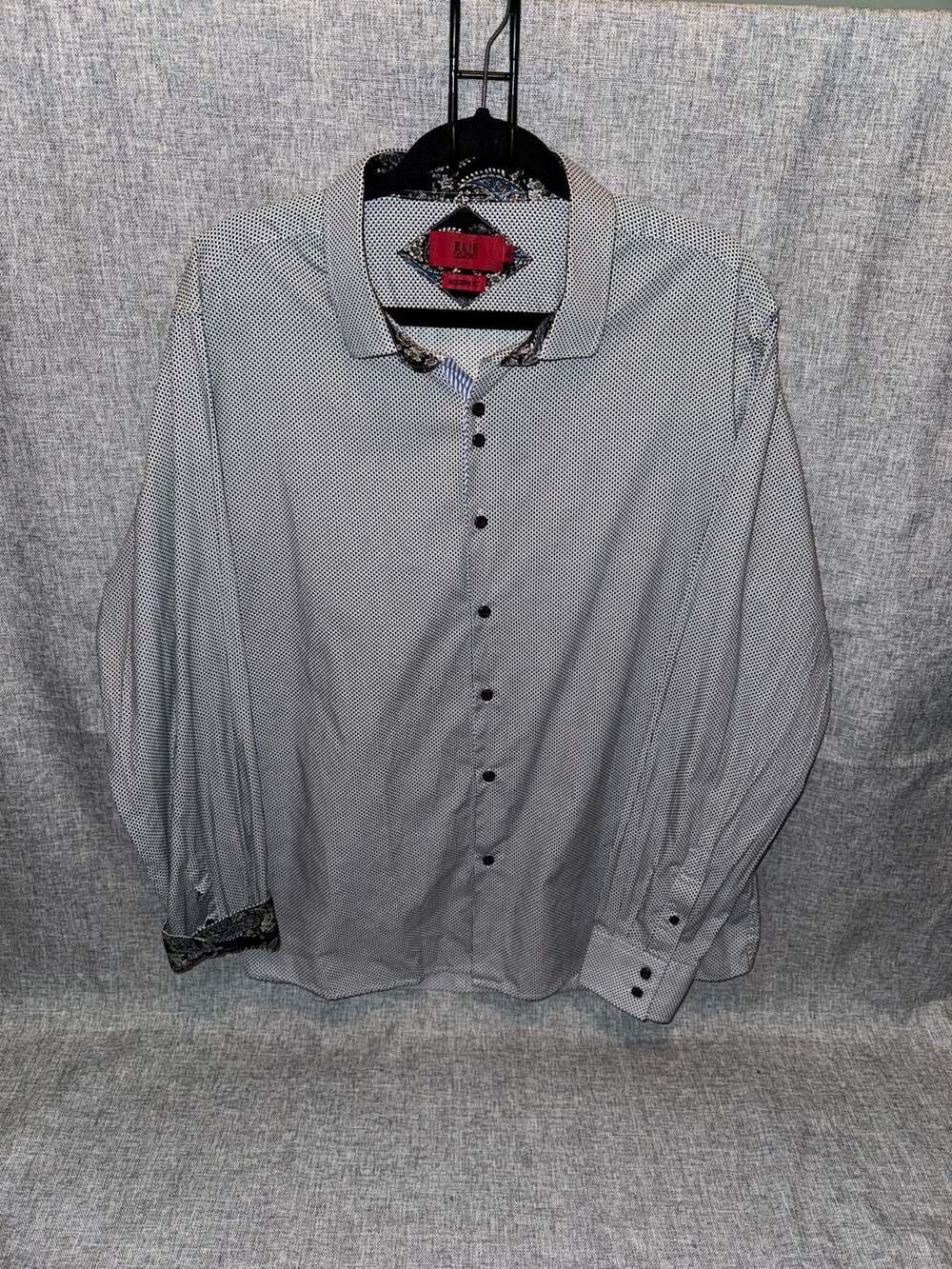 Elie Balleh Modern Fit Geometric Patterned Dress Shirt with Paisley Contrast Cuf